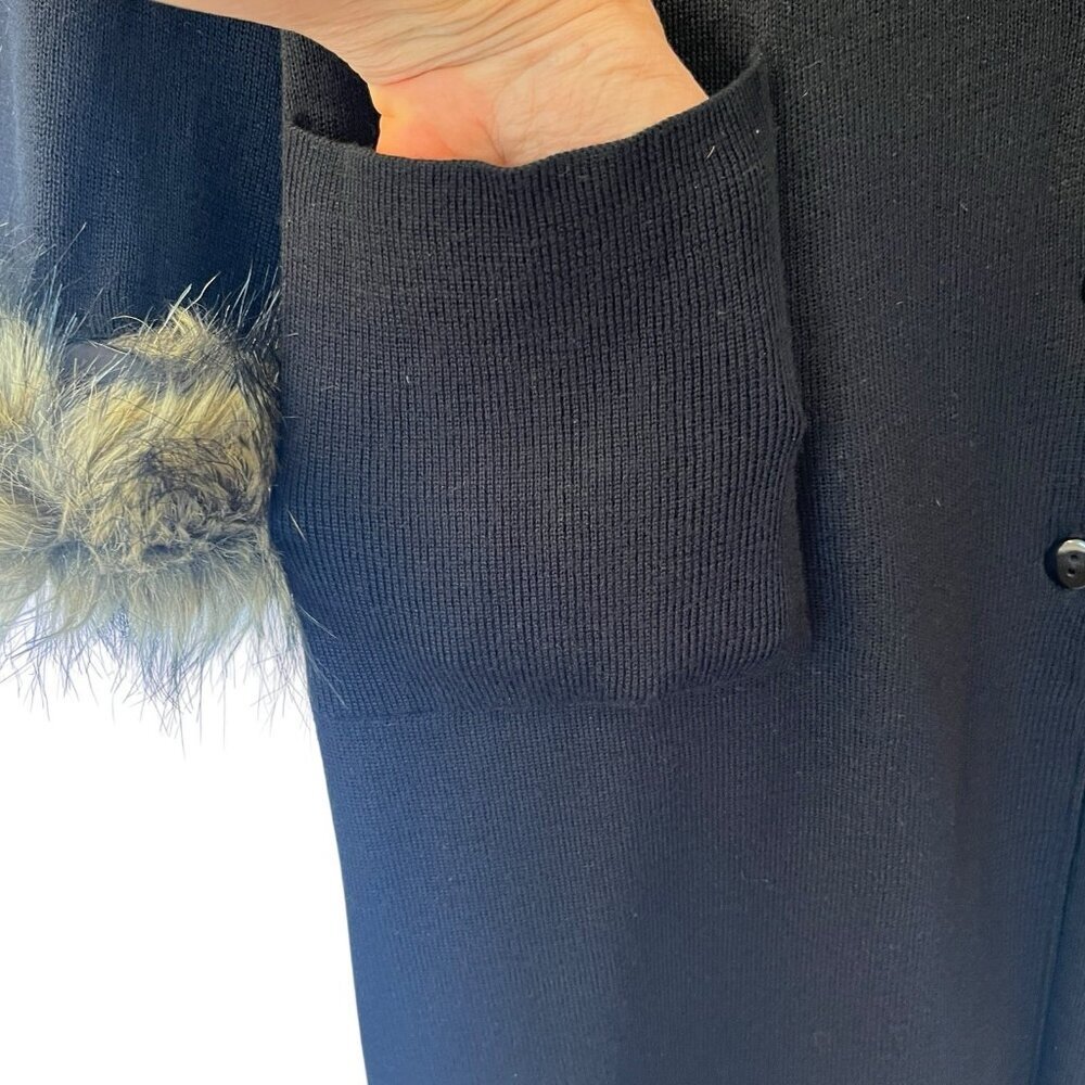 Vtg Penny Lane Style Duster Cardigan Sweater Faux Fur Trim Acrylic Wool L Boho - Picture 14 of 16